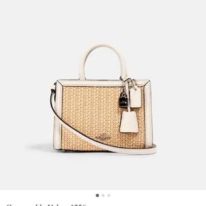 Coach Micro Zoe Crossbody Straw and Leather Bag With Silver Hardware